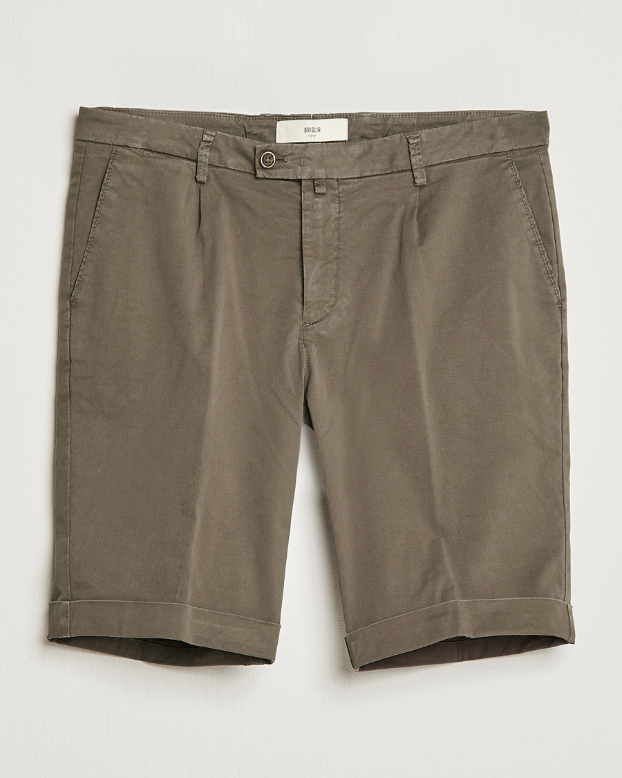 Hombres | Pantalones cortos | Briglia 1949 | Pleated Cotton Shorts Brown
