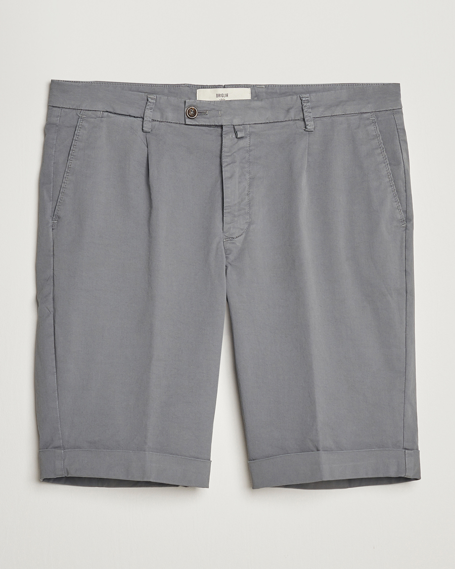 Hombres | Pantalones cortos | Briglia 1949 | Pleated Cotton Shorts Grey