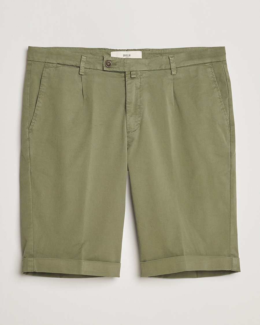 Hombres | Pantalones cortos | Briglia 1949 | Pleated Cotton Shorts Olive