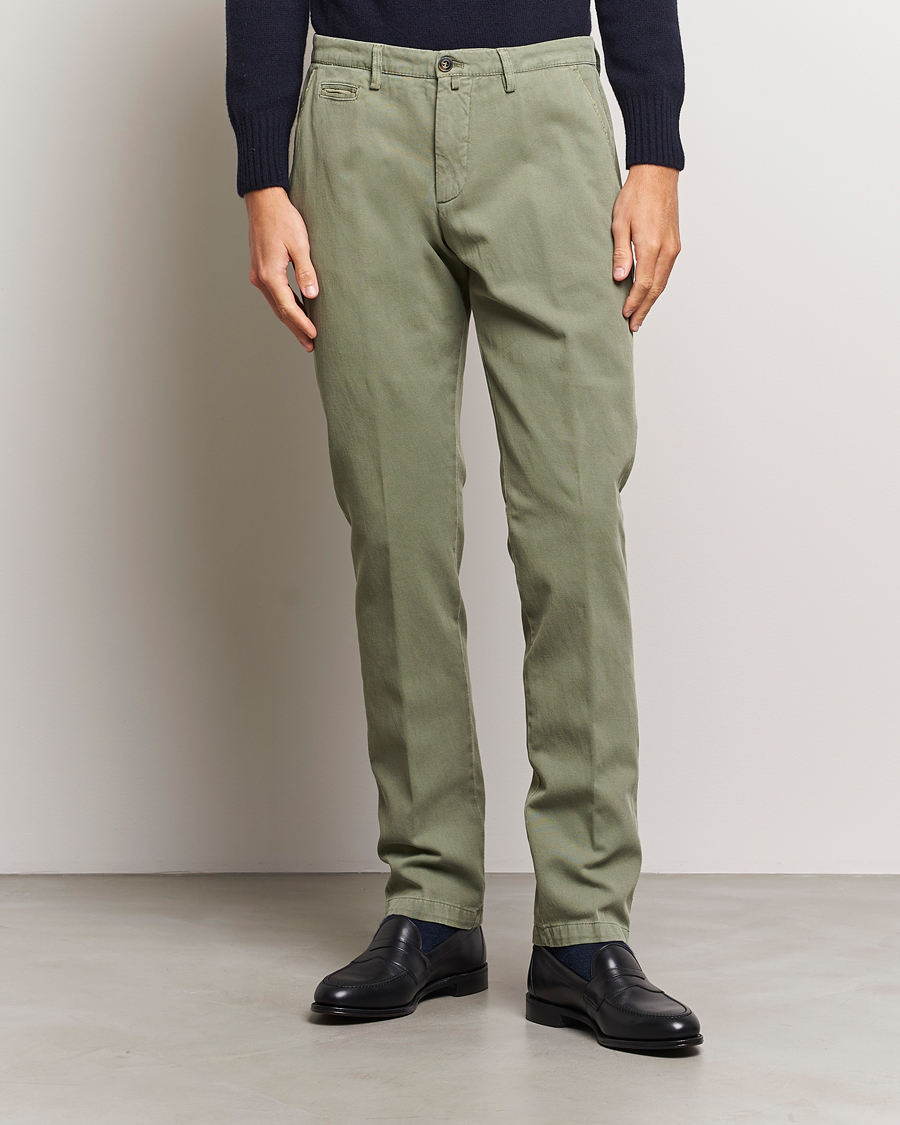 Hombres | Ropa | Briglia 1949 | Slim Fit Diagonal Cotton Stretch Trousers Olive