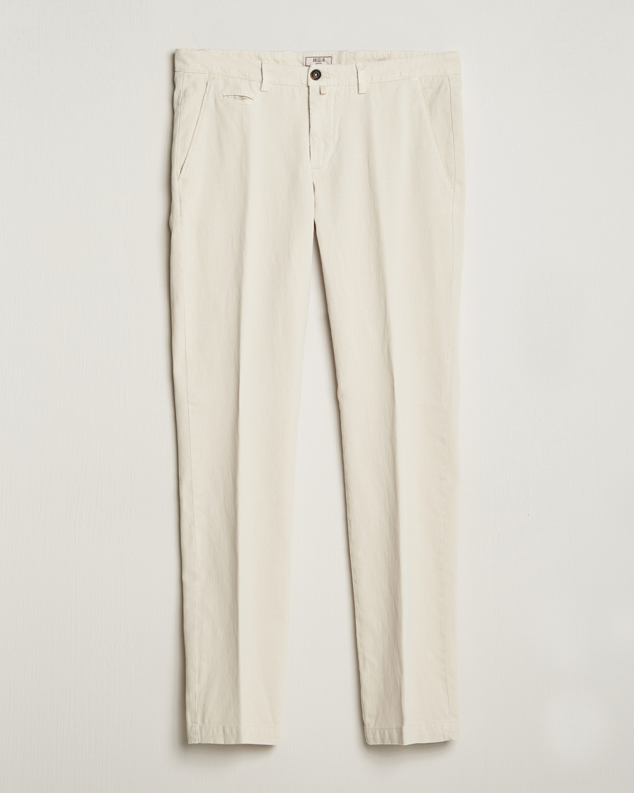 Hombres | Pantalones | Briglia 1949 | Slim Fit Diagonal Cotton Stretch Trousers Cream