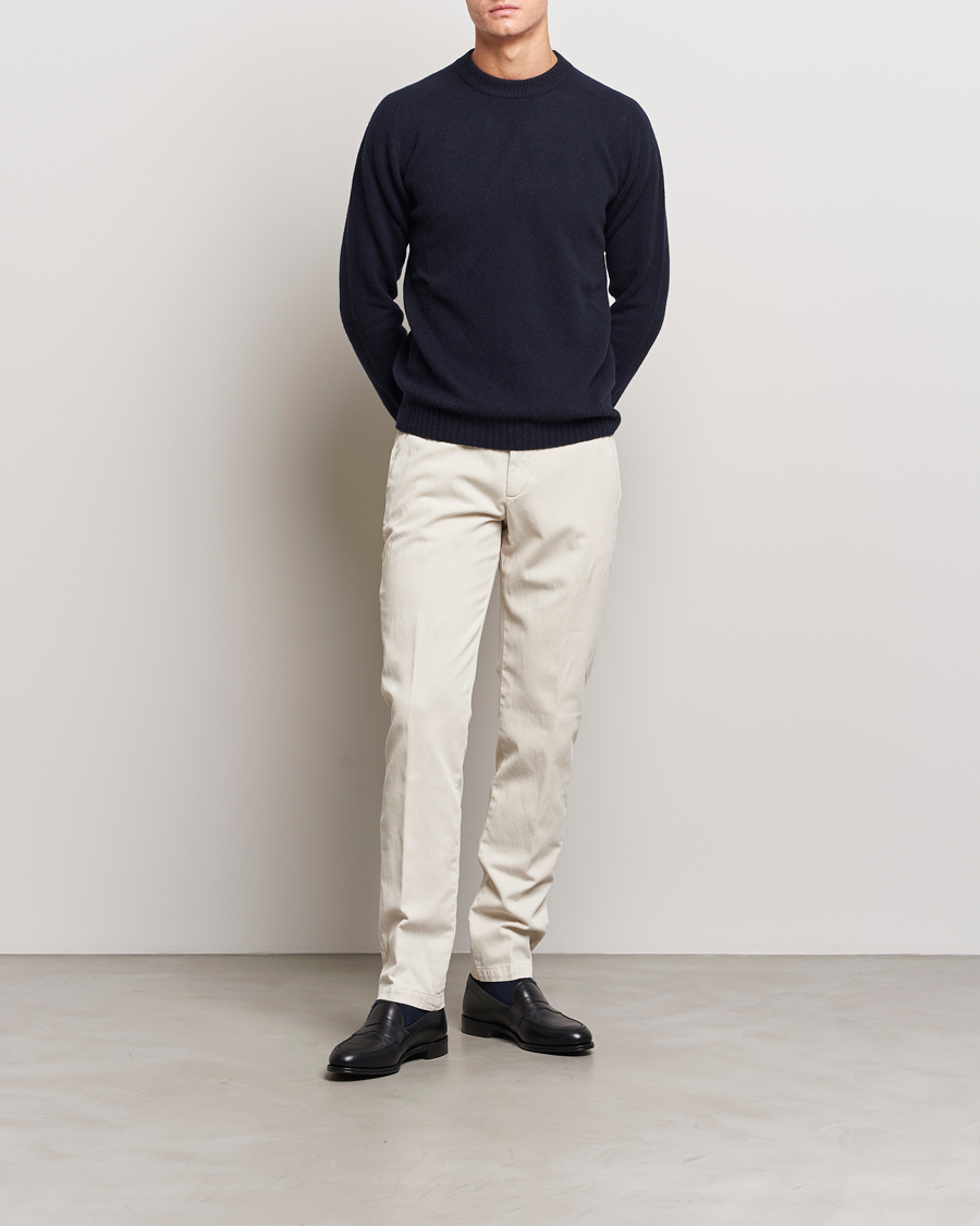 Hombres | Pantalones | Briglia 1949 | Slim Fit Diagonal Cotton Stretch Trousers Cream