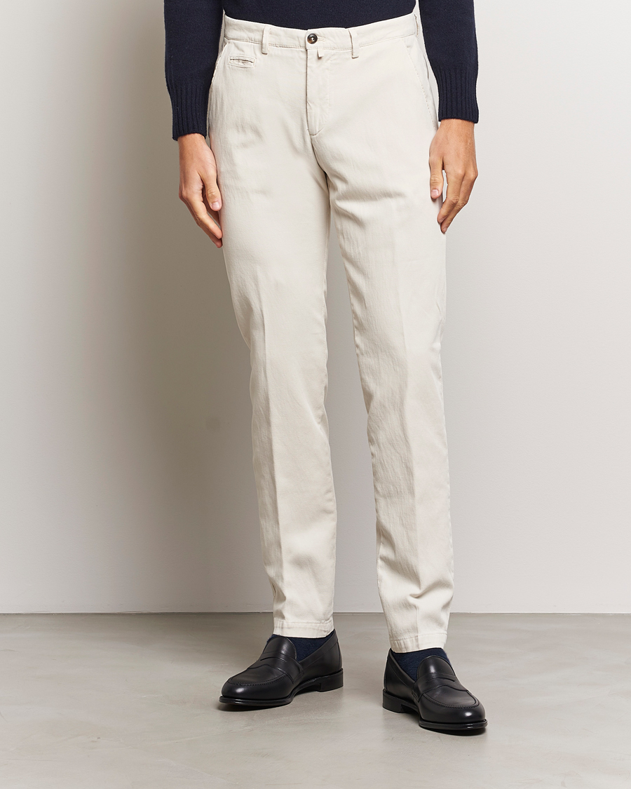 Hombres | Pantalones | Briglia 1949 | Slim Fit Diagonal Cotton Stretch Trousers Cream