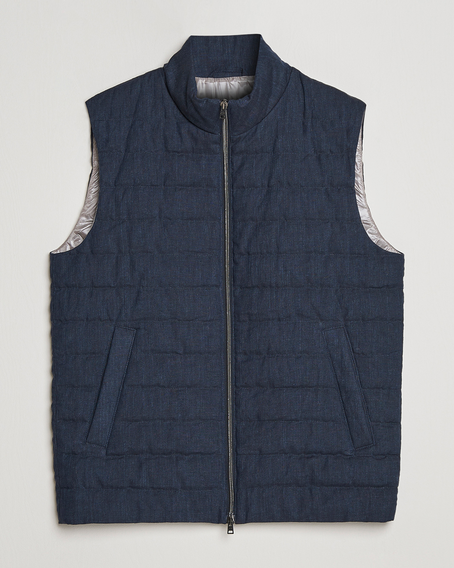 Hombres | Chalecos | Herno | Padded Linen Vest Navy