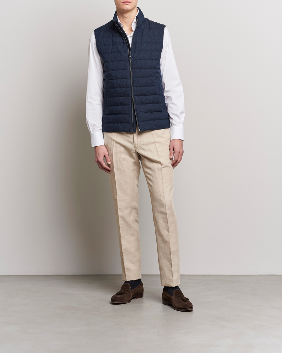 Hombres | Chalecos | Herno | Padded Linen Vest Navy