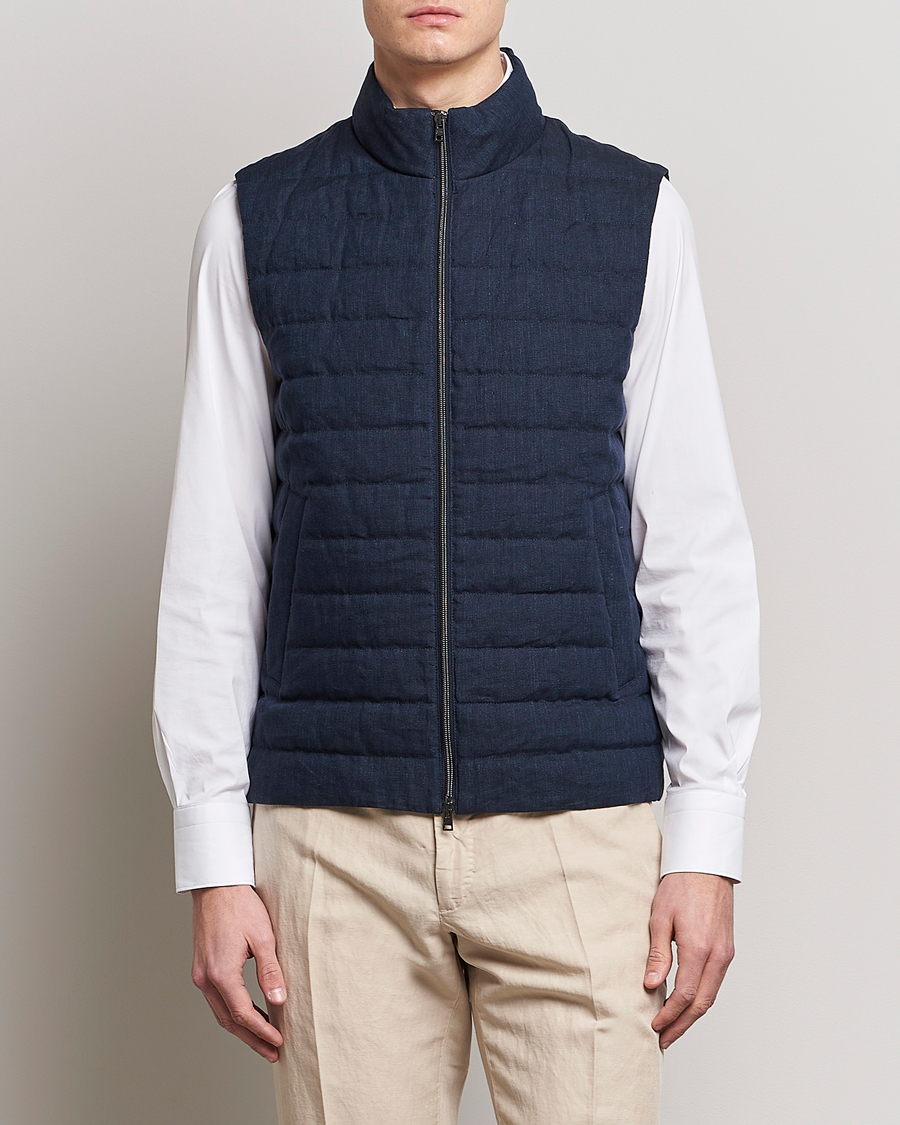 Hombres | Chalecos | Herno | Padded Linen Vest Navy