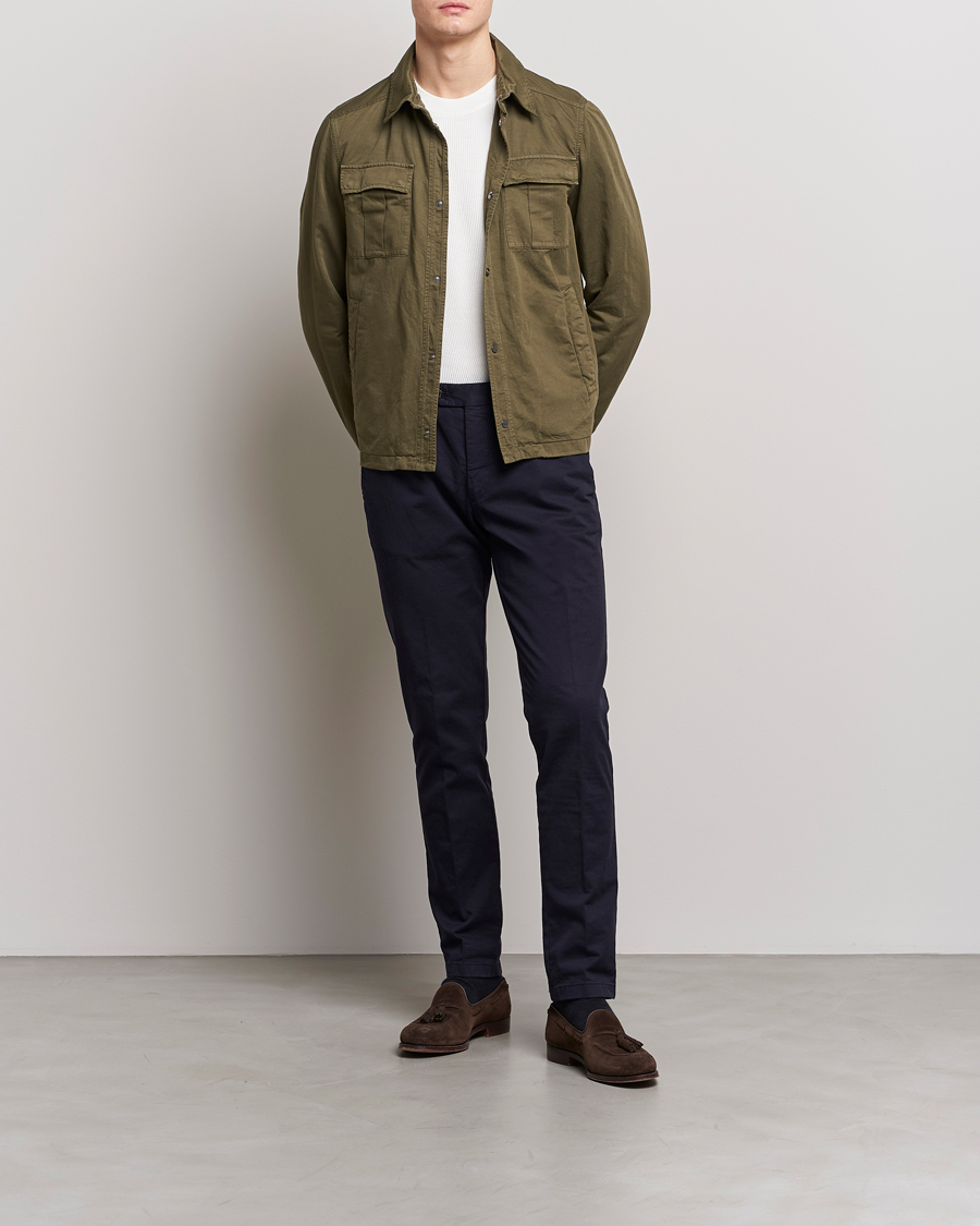 Hombres | Abrigos y chaquetas | Herno | Washed Cotton/Linen Shirt Jacket Army Green