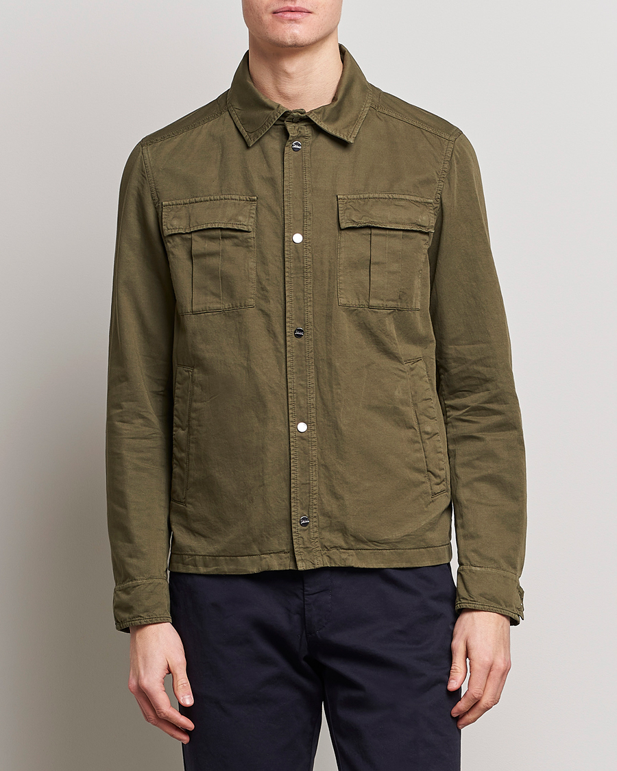 Hombres | Abrigos y chaquetas | Herno | Washed Cotton/Linen Shirt Jacket Army Green