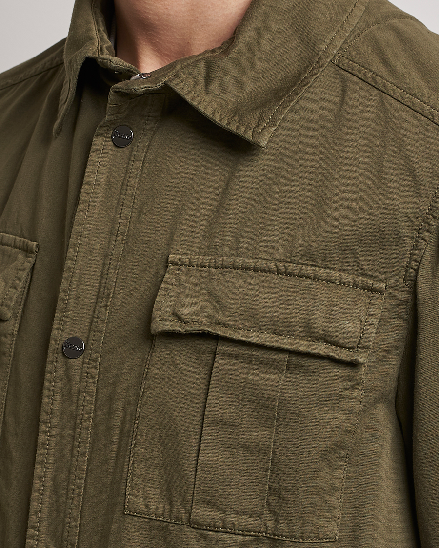 Hombres | Abrigos y chaquetas | Herno | Washed Cotton/Linen Shirt Jacket Army Green