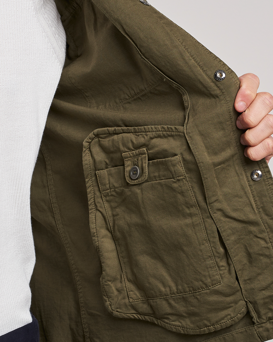 Hombres | Abrigos y chaquetas | Herno | Washed Cotton/Linen Shirt Jacket Army Green
