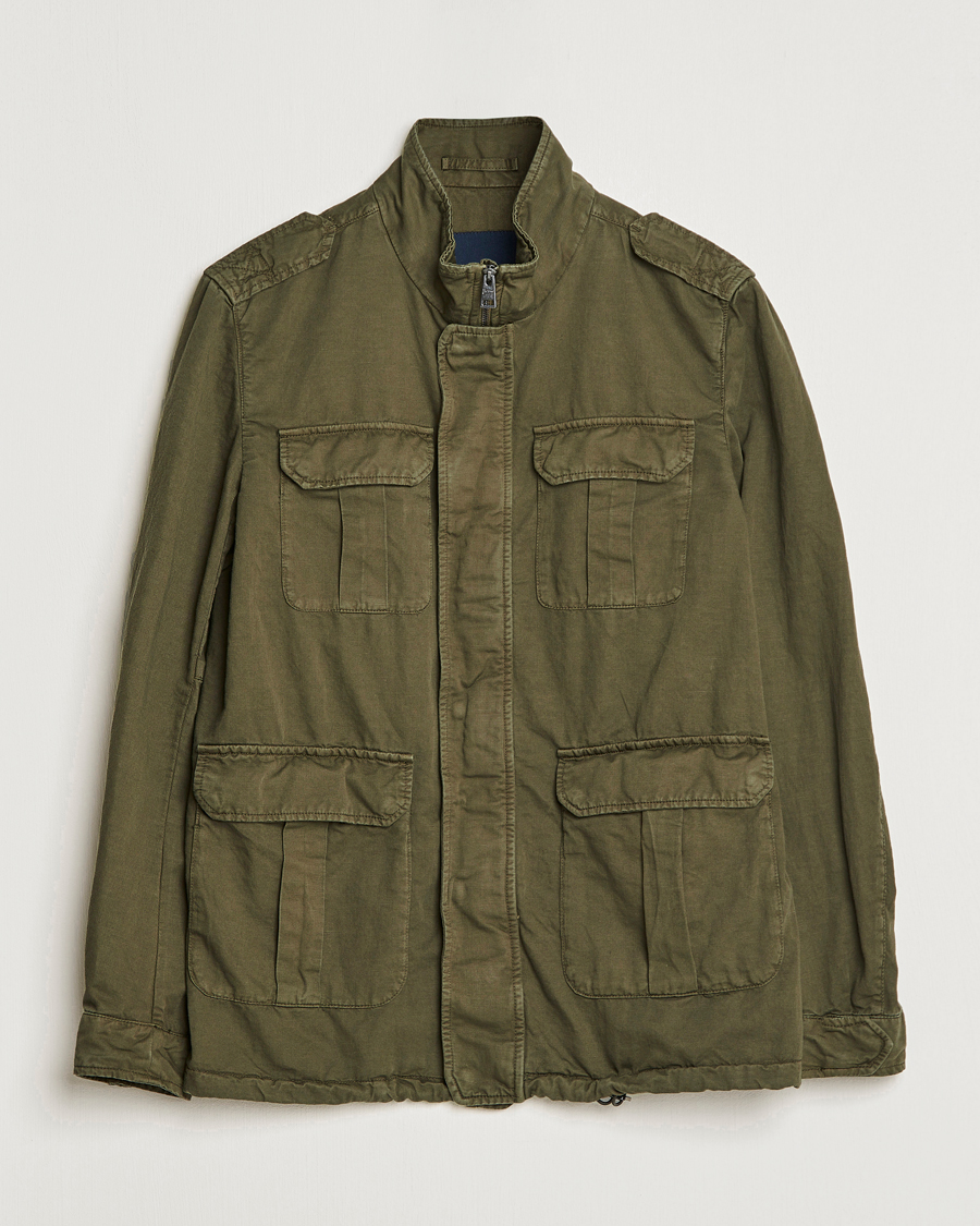Hombres | Abrigos y chaquetas | Herno | Washed Cotton/Linen Field Jacket Army Green