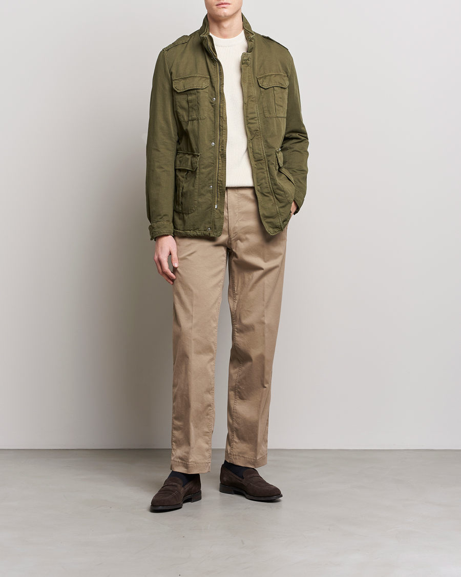 Hombres | Abrigos y chaquetas | Herno | Washed Cotton/Linen Field Jacket Army Green