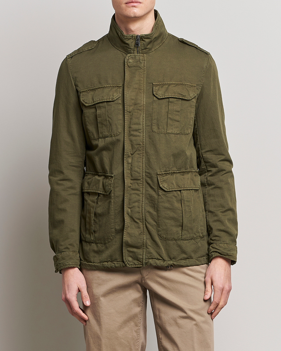 Hombres | Abrigos y chaquetas | Herno | Washed Cotton/Linen Field Jacket Army Green