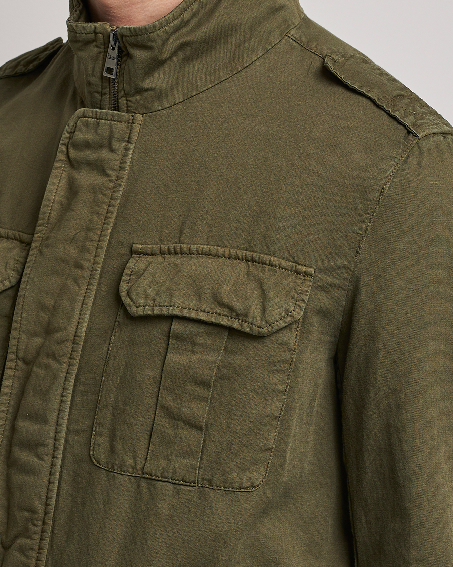 Hombres | Abrigos y chaquetas | Herno | Washed Cotton/Linen Field Jacket Army Green