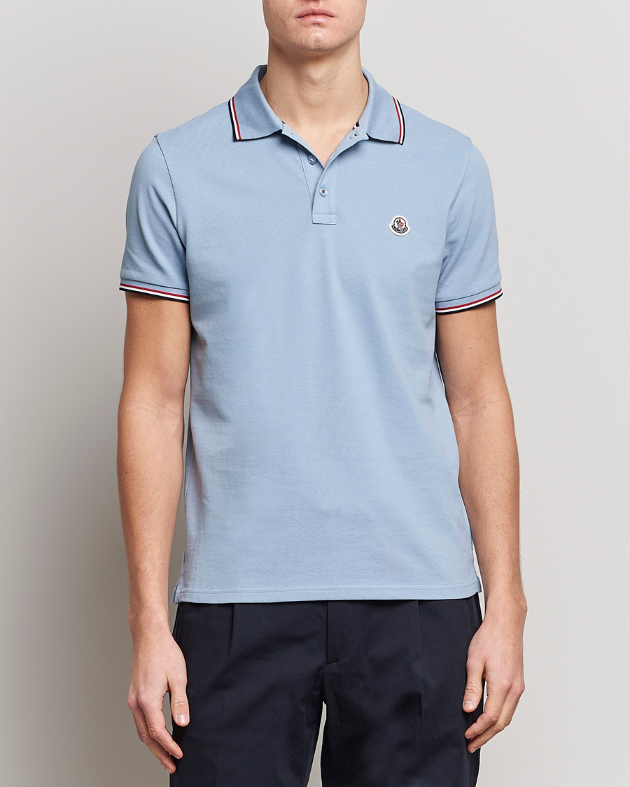 Hombres | Polos | Moncler | Contrast Rib Polo Light Blue