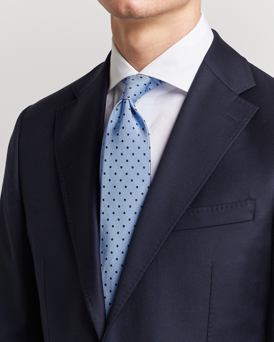Hombres | Corbatas | Amanda Christensen | Dot Classic Tie 8 cm Sky Blue/Navy