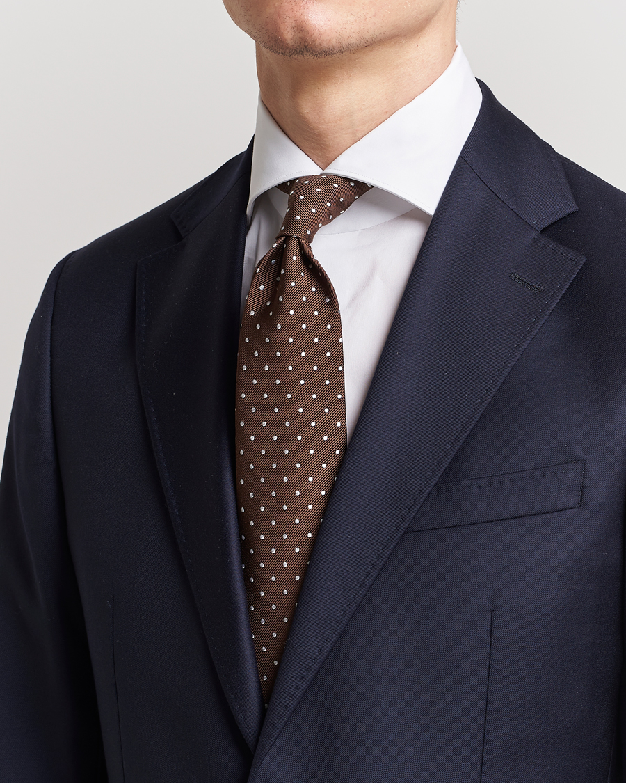 Hombres | Corbatas | Amanda Christensen | Dot Classic Tie 8 cm Brown/White