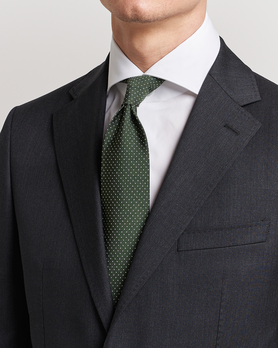 Hombres | Corbatas | Amanda Christensen | Micro Dot Classic Tie 8 cm Olive/White