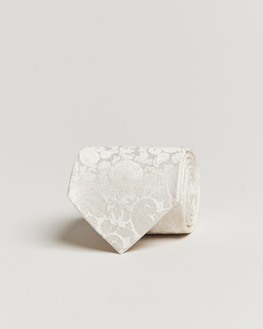 Hombres | Corbatas | Amanda Christensen | Silk Tonal Paisley Tie 8 cm Cream
