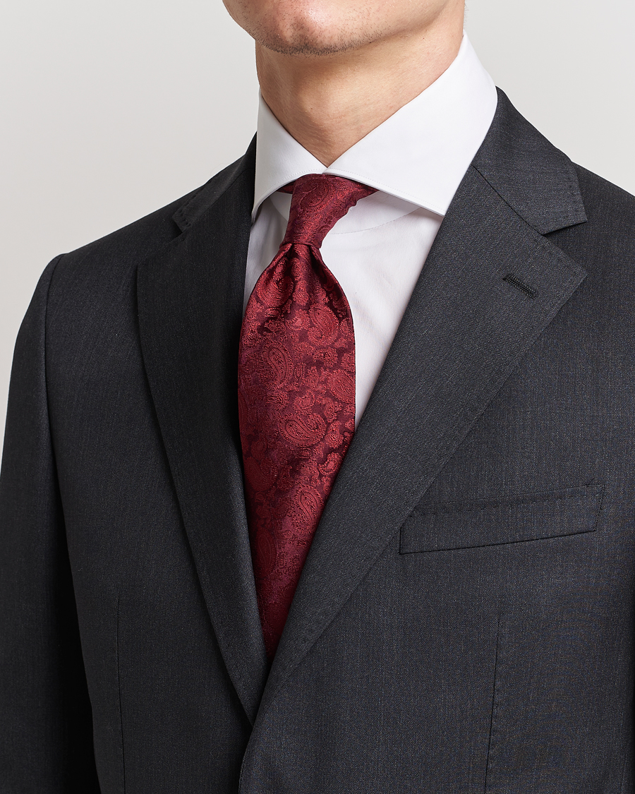 Hombres | Corbatas | Amanda Christensen | Silk Tonal Paisley Tie 8 cm Wine