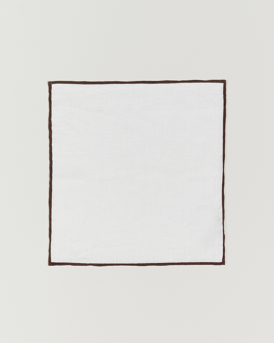Hombres | Pañuelos de bolsillo | Amanda Christensen | Linen Paspoal Pocket Square White/Brown