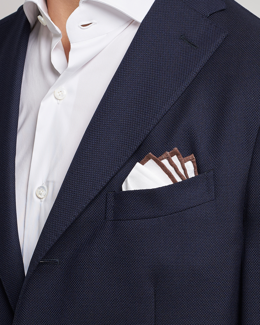 Hombres | Pañuelos de bolsillo | Amanda Christensen | Linen Paspoal Pocket Square White/Brown
