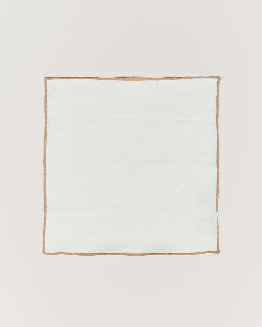 Hombres | Amanda Christensen Linen Paspoal Pocket Square Sand/White | Amanda Christensen | Linen Paspoal Pocket Square Sand/White