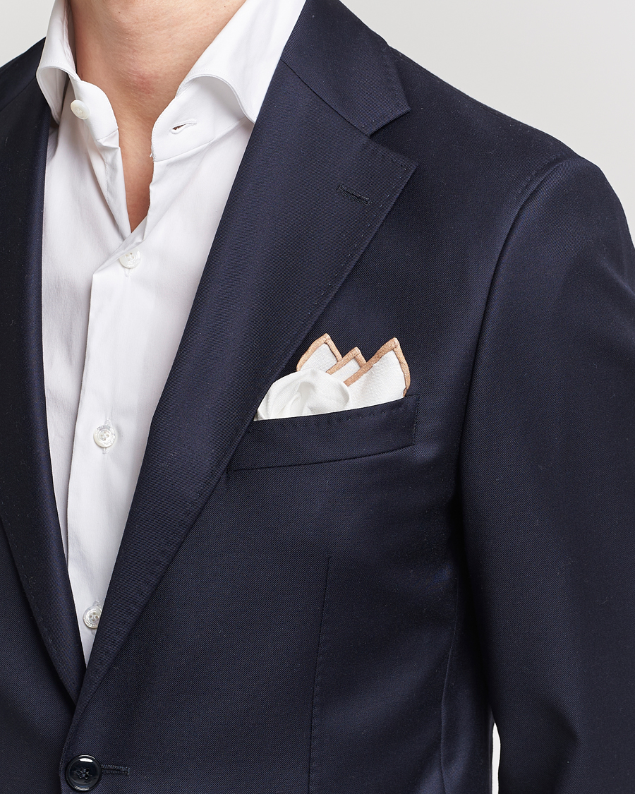 Hombres | Pañuelos de bolsillo | Amanda Christensen | Linen Paspoal Pocket Square Sand/White