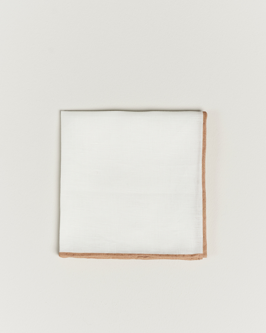 Hombres | Amanda Christensen Linen Paspoal Pocket Square Sand/White | Amanda Christensen | Linen Paspoal Pocket Square Sand/White