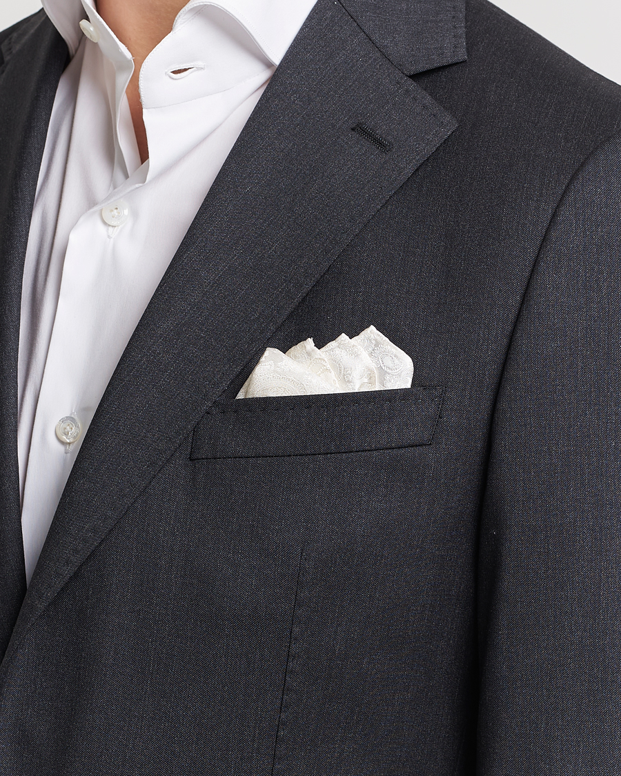 Hombres | Pañuelos de bolsillo | Amanda Christensen | Tonal Paisley Silk Pocket Square Cream