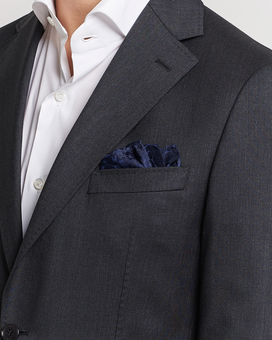 Hombres | Pañuelos de bolsillo | Amanda Christensen | Tonal Paisley Silk Pocket Square Navy
