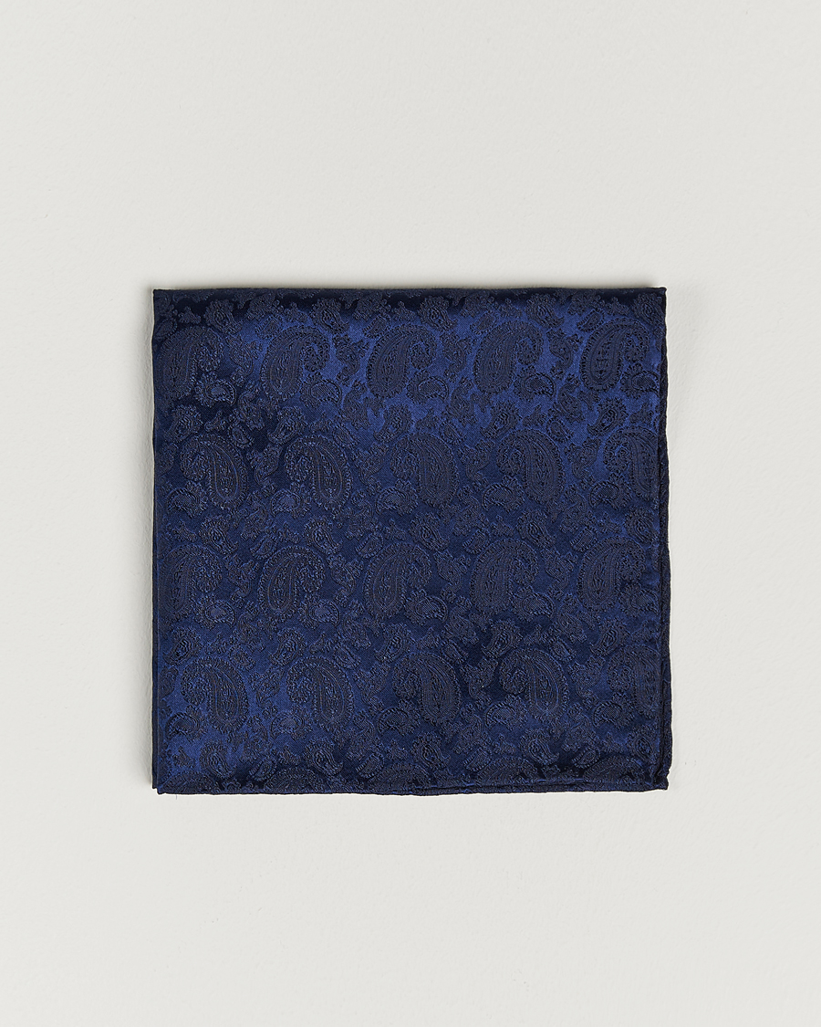 Hombres | Pañuelos de bolsillo | Amanda Christensen | Tonal Paisley Silk Pocket Square Navy