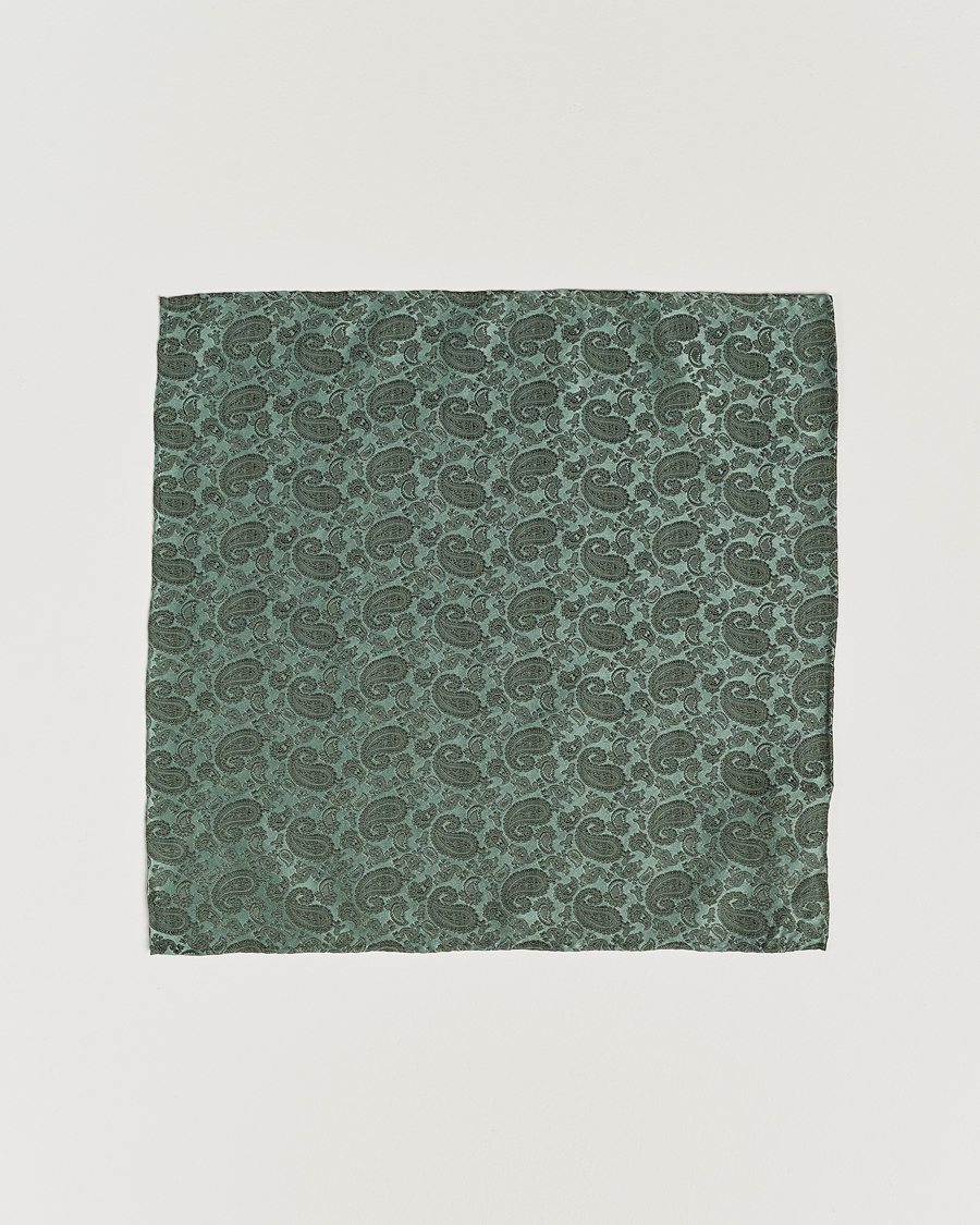 Hombres | Pañuelos de bolsillo | Amanda Christensen | Tonal Paisley Silk Pocket Square Olive