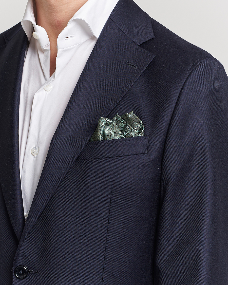 Hombres | Pañuelos de bolsillo | Amanda Christensen | Tonal Paisley Silk Pocket Square Olive