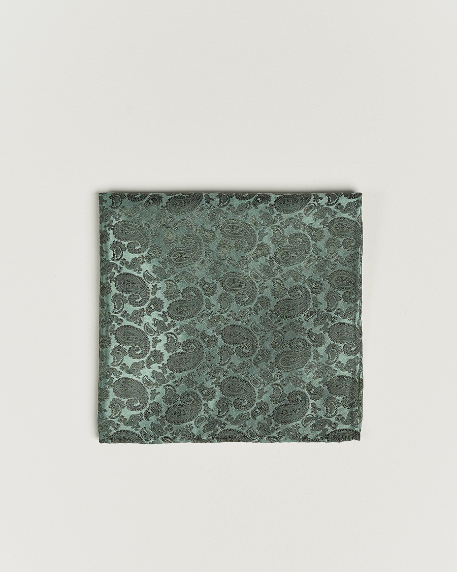 Hombres | Pañuelos de bolsillo | Amanda Christensen | Tonal Paisley Silk Pocket Square Olive