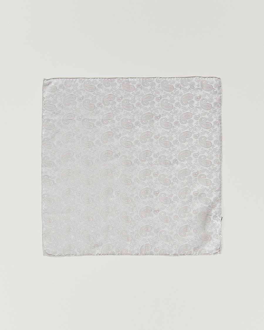 Hombres | Pañuelos de bolsillo | Amanda Christensen | Tonal Paisley Silk Pocket Square Silver