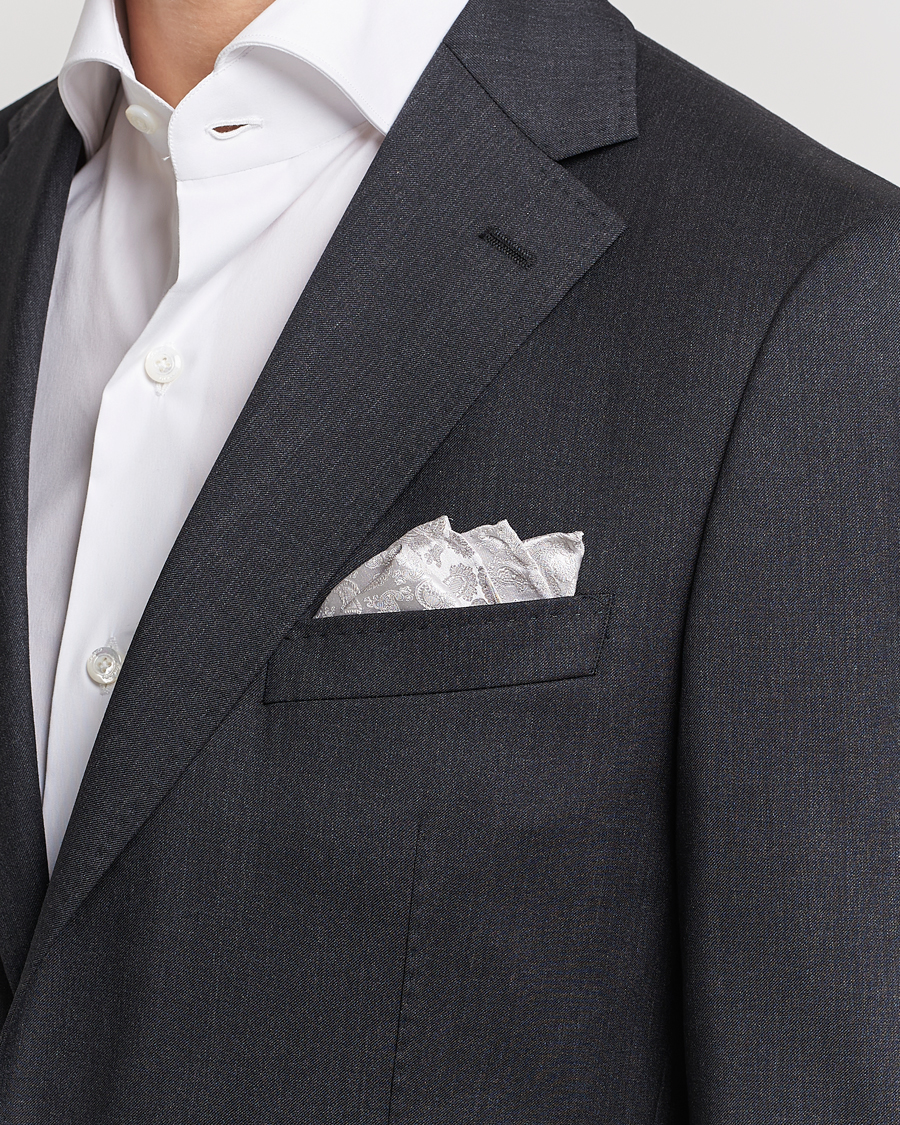 Hombres | Pañuelos de bolsillo | Amanda Christensen | Tonal Paisley Silk Pocket Square Silver