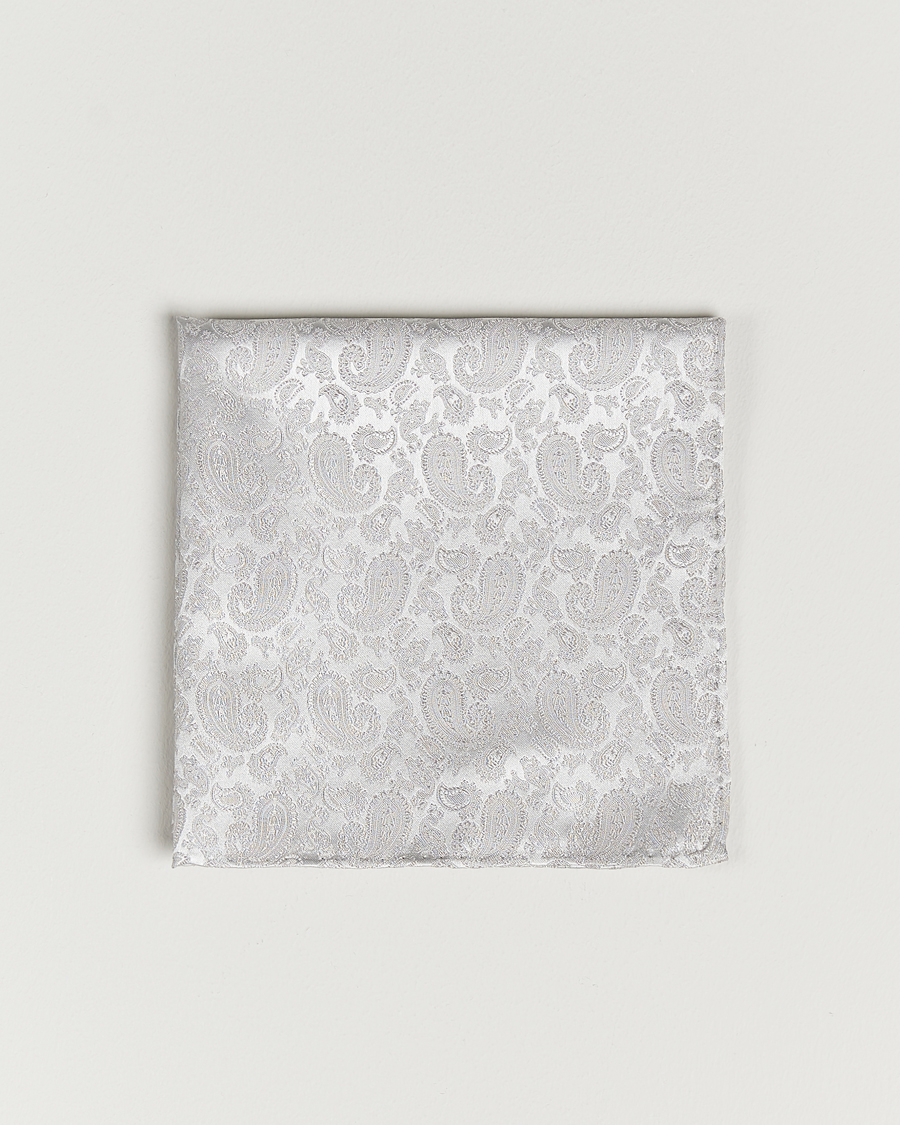 Hombres | Pañuelos de bolsillo | Amanda Christensen | Tonal Paisley Silk Pocket Square Silver