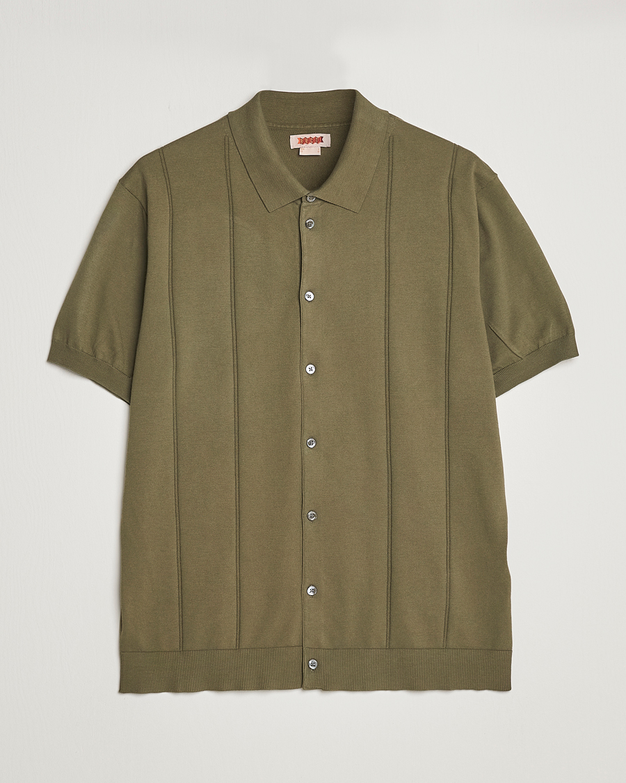 Hombres | Polos | Baracuta | Horatio Cotton Garment Dyed Knitted Polo Shirt Olive