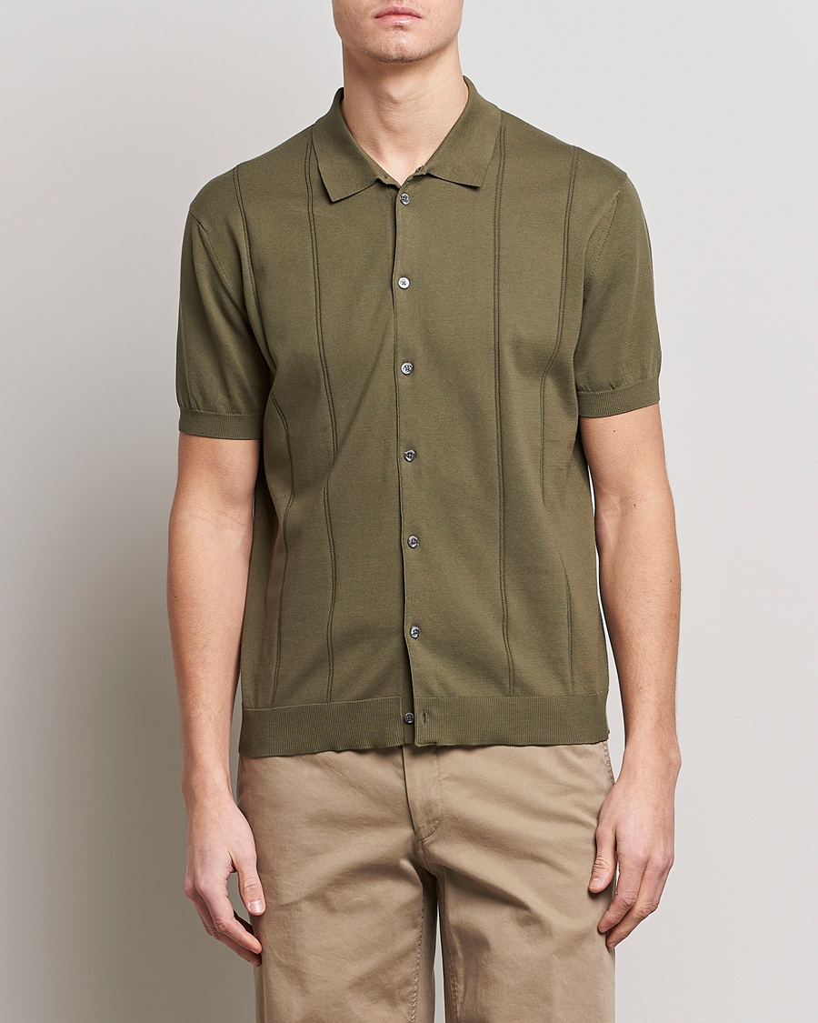 Hombres | Polos | Baracuta | Horatio Cotton Garment Dyed Knitted Polo Shirt Olive