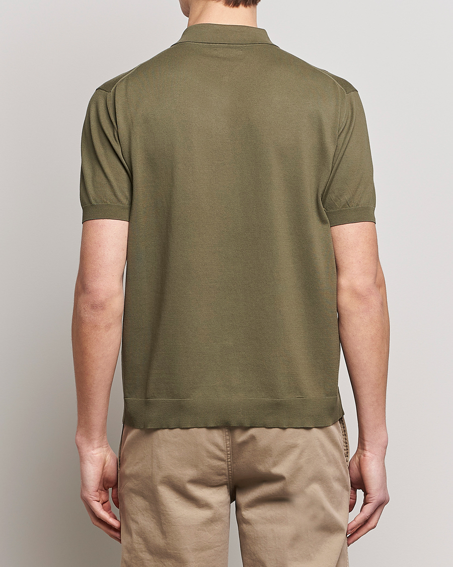 Hombres | Polos | Baracuta | Horatio Cotton Garment Dyed Knitted Polo Shirt Olive