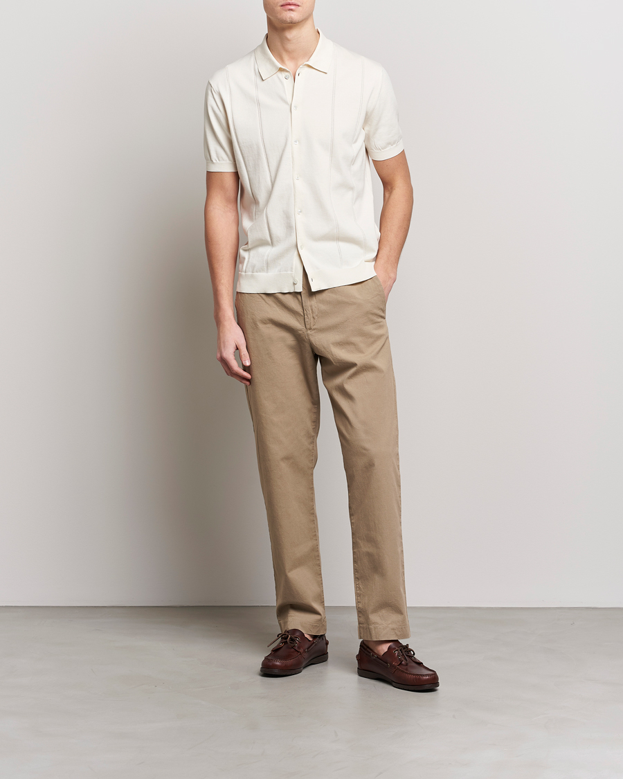 Hombres | Polos | Baracuta | Horatio Cotton Garment Dyed Knitted Polo Shirt Ivory