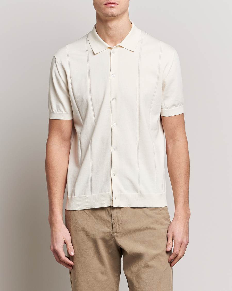Hombres | Polos | Baracuta | Horatio Cotton Garment Dyed Knitted Polo Shirt Ivory