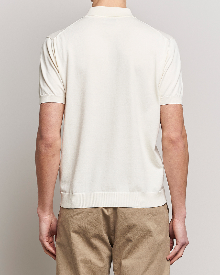 Hombres | Polos | Baracuta | Horatio Cotton Garment Dyed Knitted Polo Shirt Ivory
