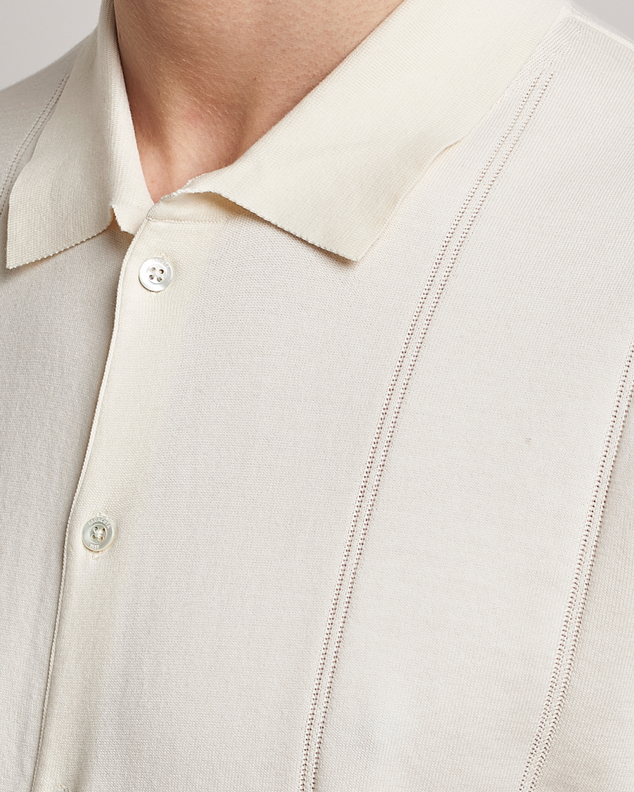 Hombres | Polos | Baracuta | Horatio Cotton Garment Dyed Knitted Polo Shirt Ivory