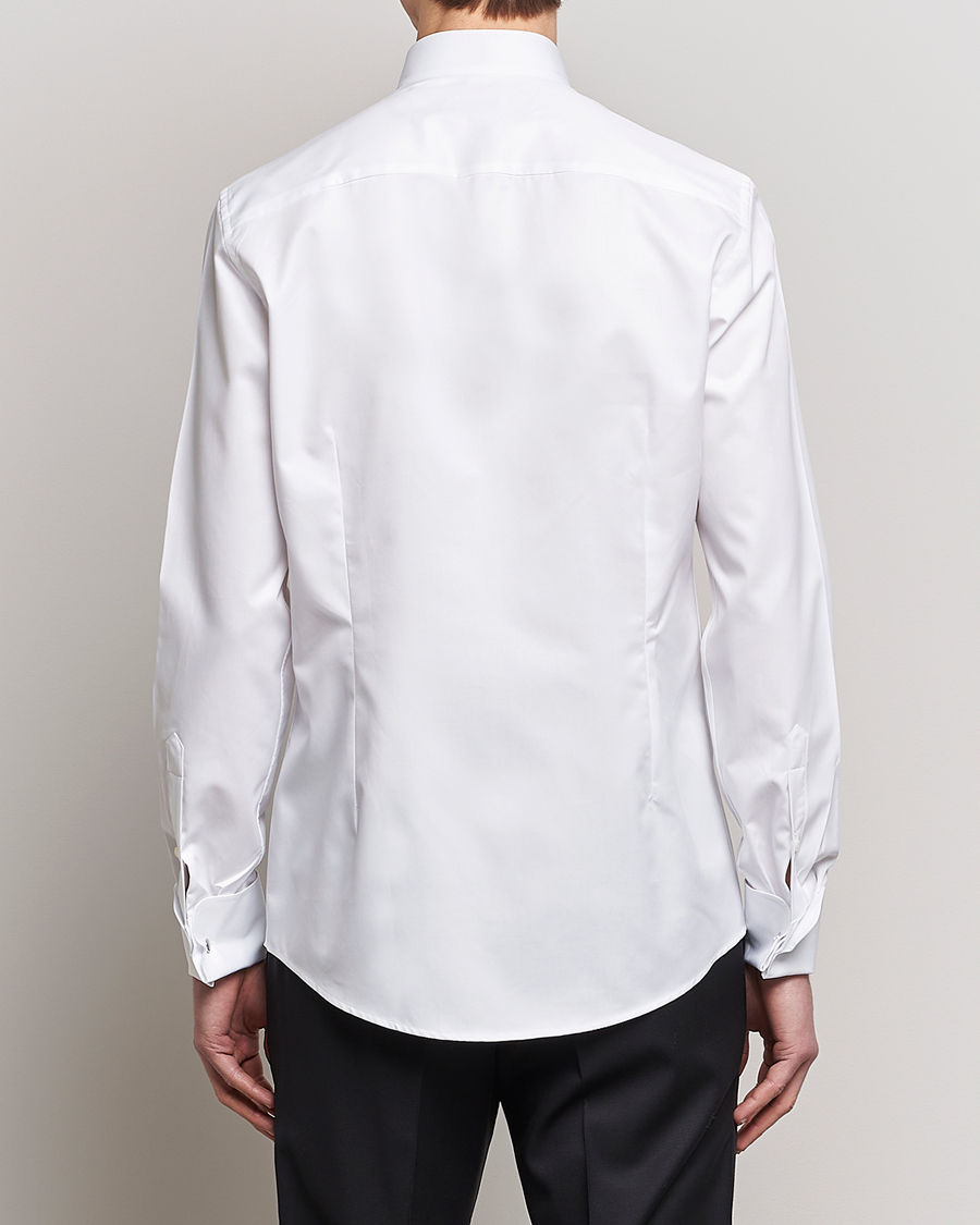 Hombres | Camisas | Stenströms | Slimline Stand Up Collar Plissè Shirt White