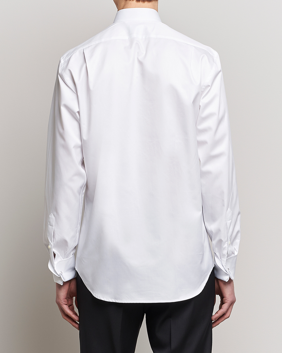 Hombres | Camisas | Stenströms | Fitted Body Stand Up Collar Plissè Shirt White