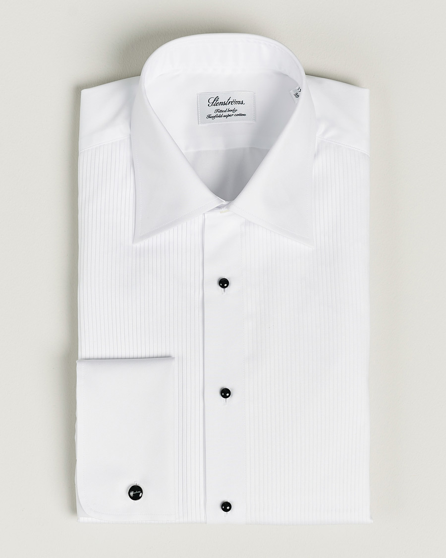 Hombres | Camisas | Stenströms | Fitted Body Open Smoking Shirt White