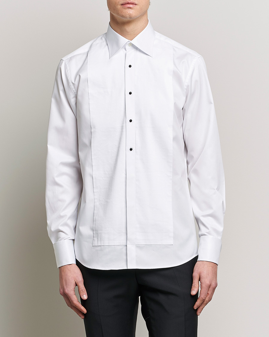 Hombres | Camisas | Stenströms | Fitted Body Open Smoking Shirt White