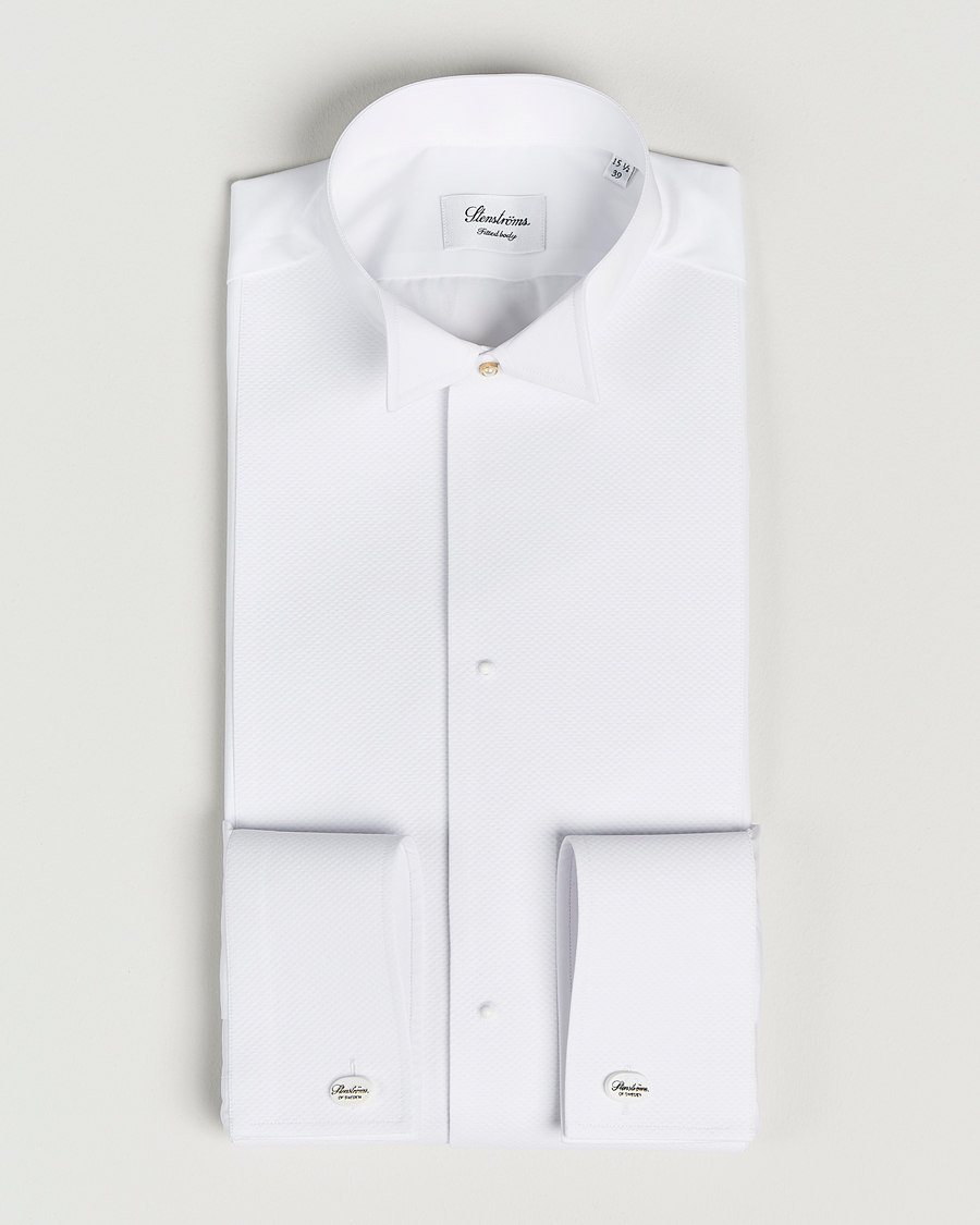 Hombres | Camisas | Stenströms | Fitted Body Stand Up Collar Evening Shirt White